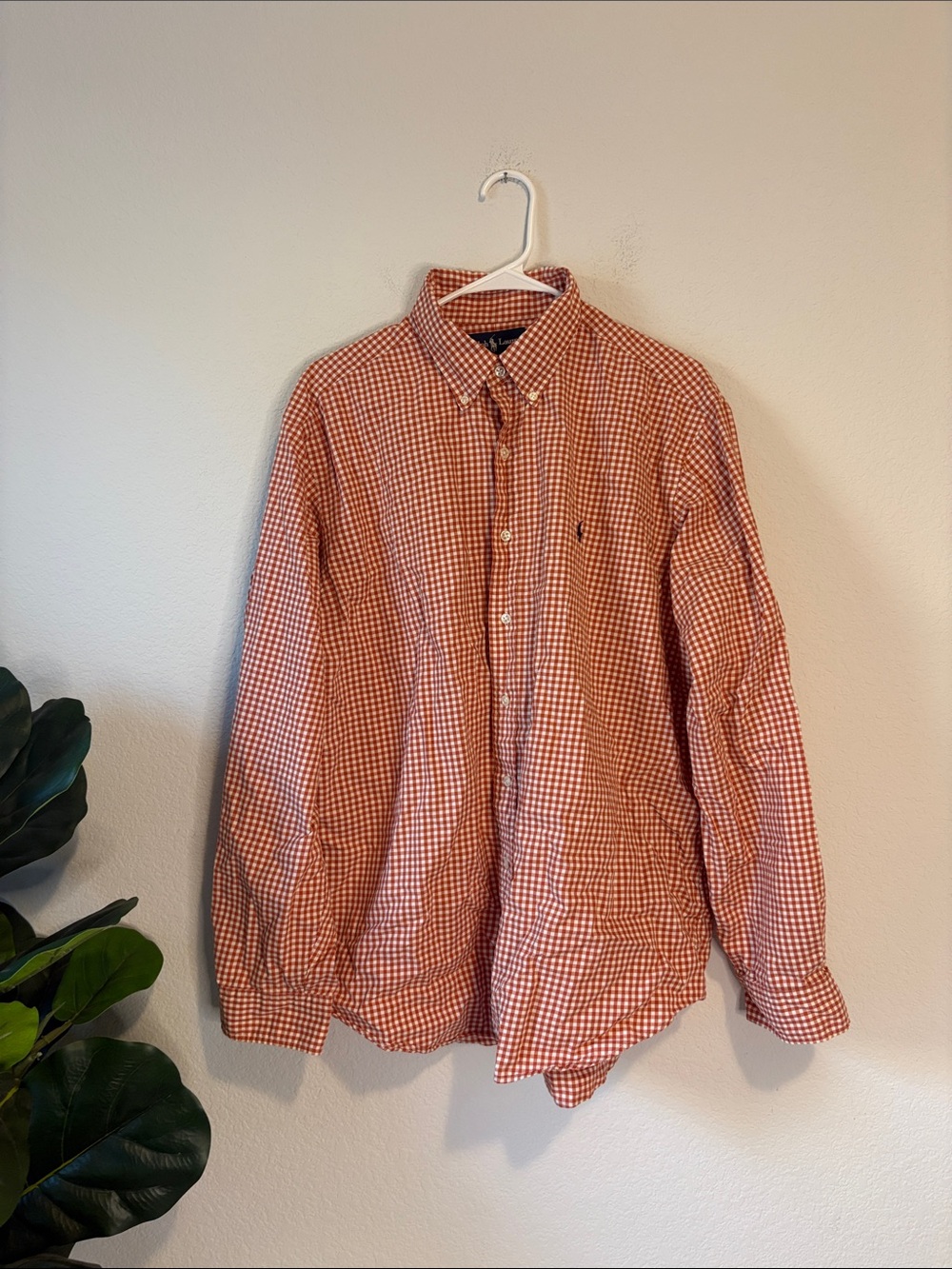 Ralph Lauren burnt Orange and White Gingham Button-Down Shirt xl